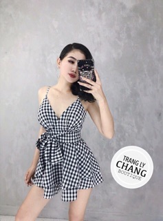 Jumb caro chéo ngực cột nơ eo