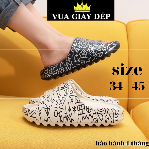 Dép bánh mì quai ngang nam nữ hình họa tiết đế cao size từ 34 đến 44