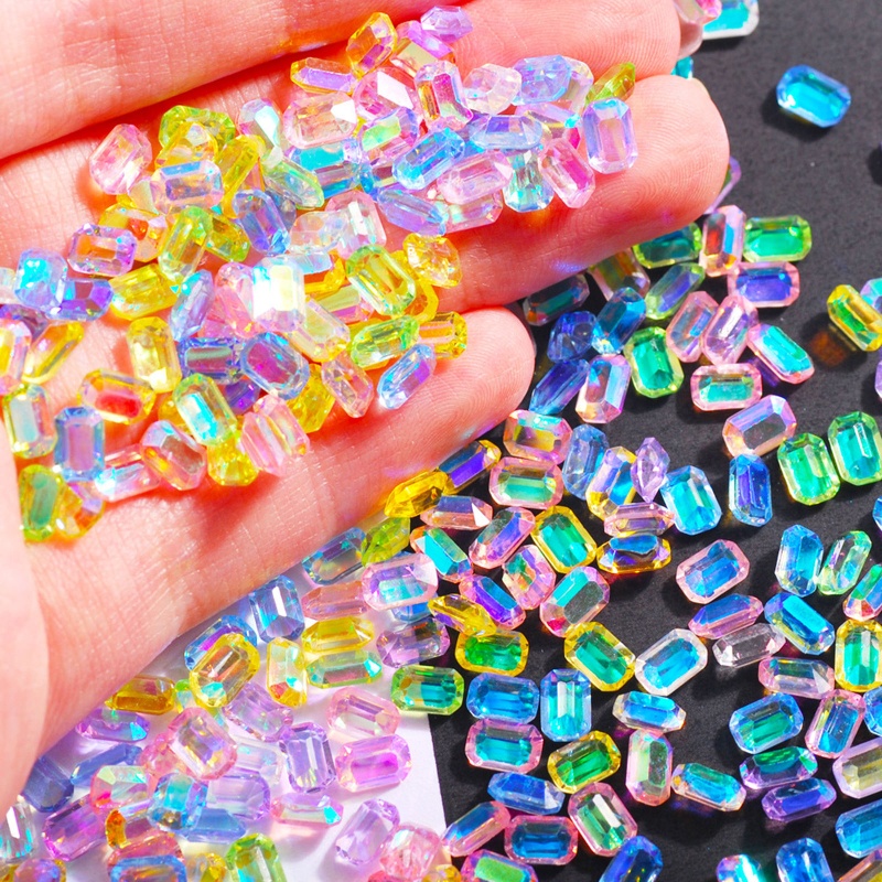 Set 100 Viên Đá Lấp Lánh Nhiều Màu Hình Trái Tim Trang Trí Móng Tay