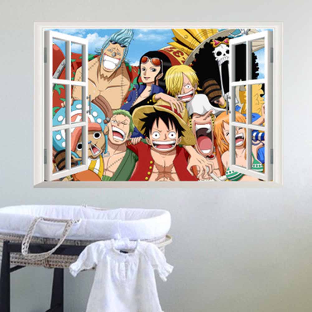 Miếng dán tường trang trí hình nhân vật hoạt hình One Piece 3D