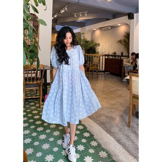 ĐẦM BABYDOLL HOA CÚC XANH BIỂN