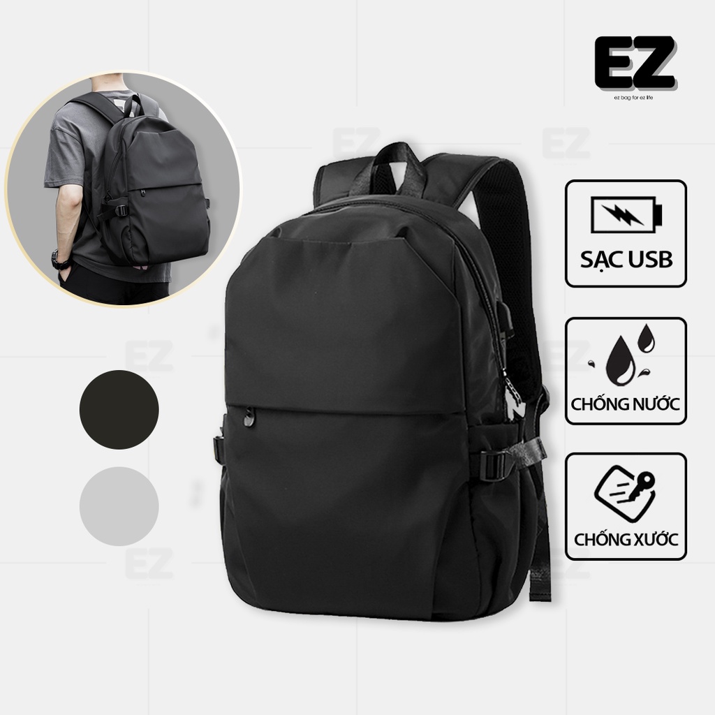 Balo đi học basic BLU09 có cổng sạc USB, Balo du lịch chống thấm nước đựng laptop 15.6 inch