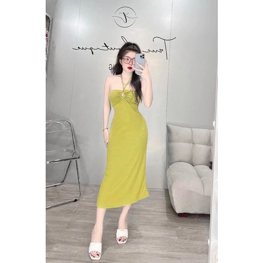 Đầm body sexy cúp ngực váy ôm cổ yếm hở vai cột dây quyến rũ