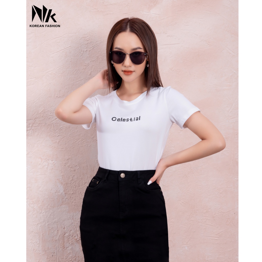 Áo Thun Nữ Ngắn Tay NK Fashion Thiết Kế Cổ Tròn Ôm Thân Chất Liệu Thun Cotton Mềm Mại, Thấm Hút Mồ Hôi NKAT2201001