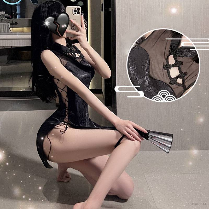 Bộ Đồ Ngủ Kiểu Sườn Xám Phối Ren Thêu Họa Tiết Rỗng 2022 Thời Trang Quyến Rũ Cho Nữ