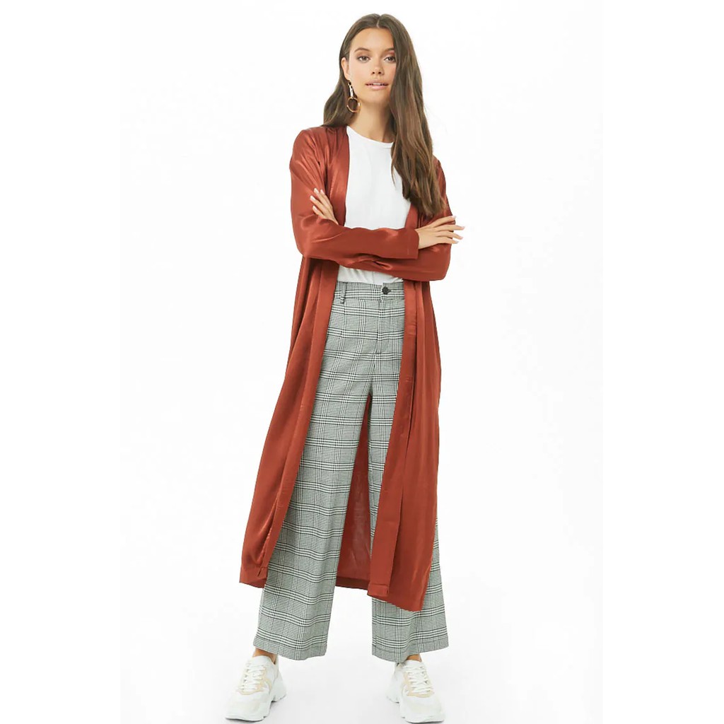 Áo choàng cardigan satin F21 dáng dài kèm belt