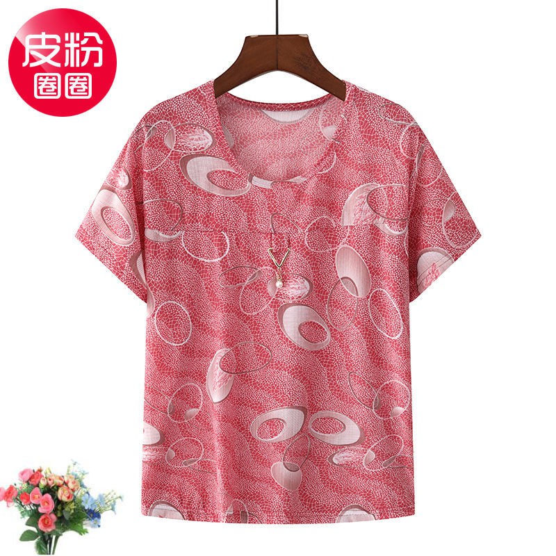 High-quality mother s summer short-sleeved T-shirt female ice silk loose large size middle-aged and elderly women’s clothing Grandma Summer Short Sleeve