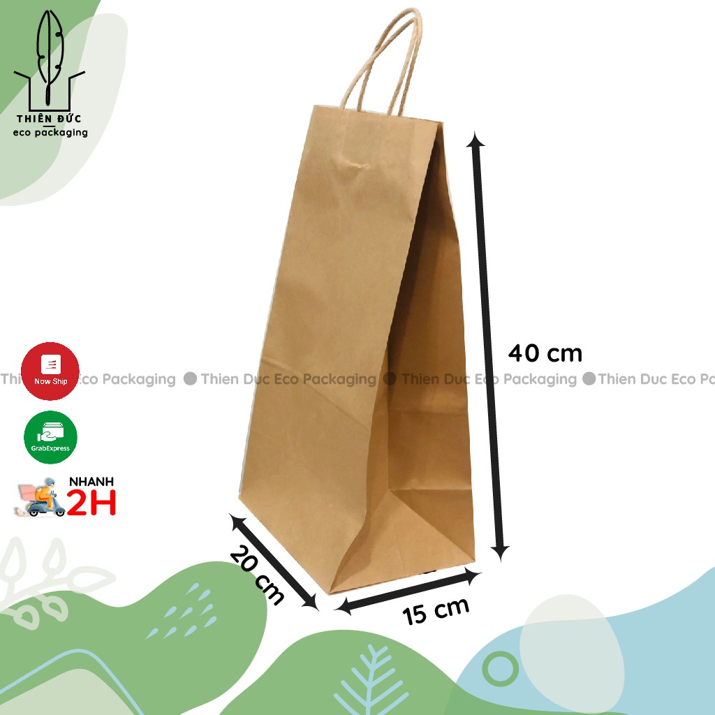 Combo 20 TÚI GIẤY XI MĂNG 40x20x15 cm KRAFT NHẬT CÓ QUAI DÙNG ĐỰNG QUẦN ÁO, QUÀ, THỰC PHẨM…