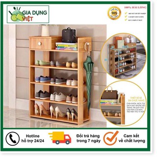 Tủ Để Giày Dép, Kệ Giày Bằng Gỗ 5 Tầng MDF Có Ngăn Kéo, Móc Treo Đồ Lắp Ghép Siêu Tiện Dụng