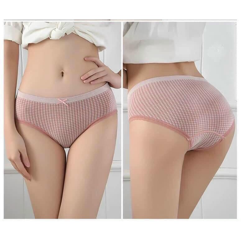 Set 5 quần lót cotton co dãn kháng khuẩn siêu thấm hút, Quần chip nữ dễ thương kèm túi zip
