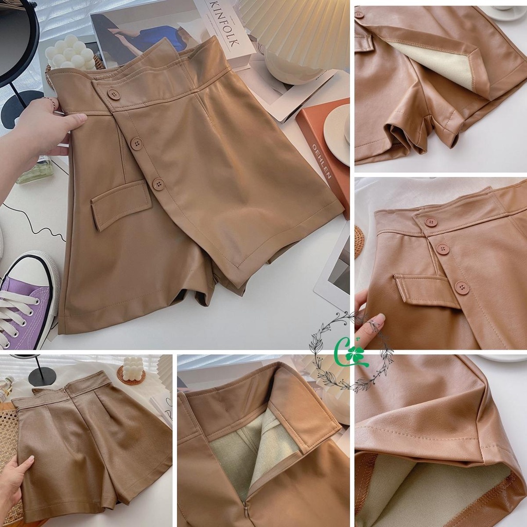 QUẦN VÁY DA MÀU ĐEN NÂU HOT HIT HIỆN ĐẠI QUẦN DA 3 KHUYA