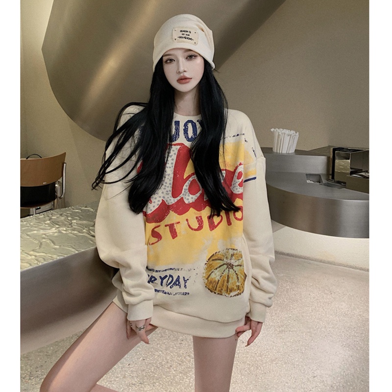 Áo Sweater Nữ Tay Dài Cổ Tròn In Hình Graffiti Phong Cách Hàn Quốc Dễ Phối Đồ | BigBuy360 - bigbuy360.vn