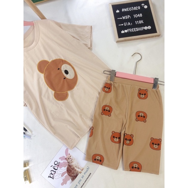 Bộ thun cotton gấu thêu nổi, form to đẹp may kĩ giá tại xưởng không qua trung gian.