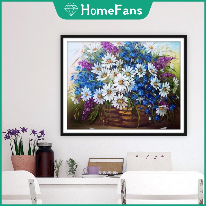 Bộ Tranh Đính Đá 5D Tự Làm Hình Hoa Cúc Xanh 40x50cm Trang Trí Nhà Cửa