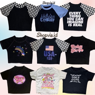 Áo crop top cao cấp y2k in họa tiết