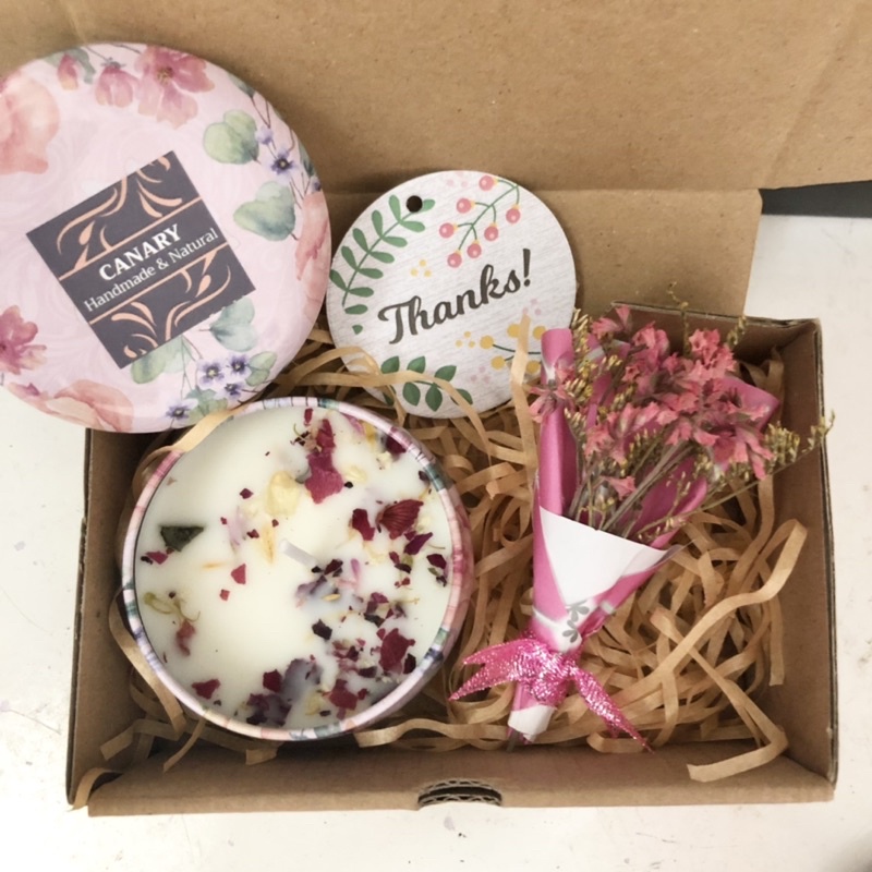 Giftset Nến thơm + bó hoa mini, Nước hoa sáp + bó hoa mini