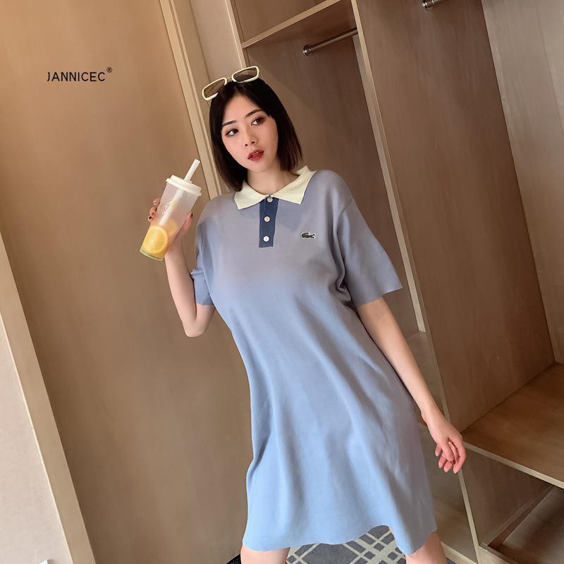 JANNICEC Mùa xuân và thu 2021 phiên bản mới của Hàn Quốc màu thuần khiết váy chữ A rộng mỏng, tay áo dài ngắn g