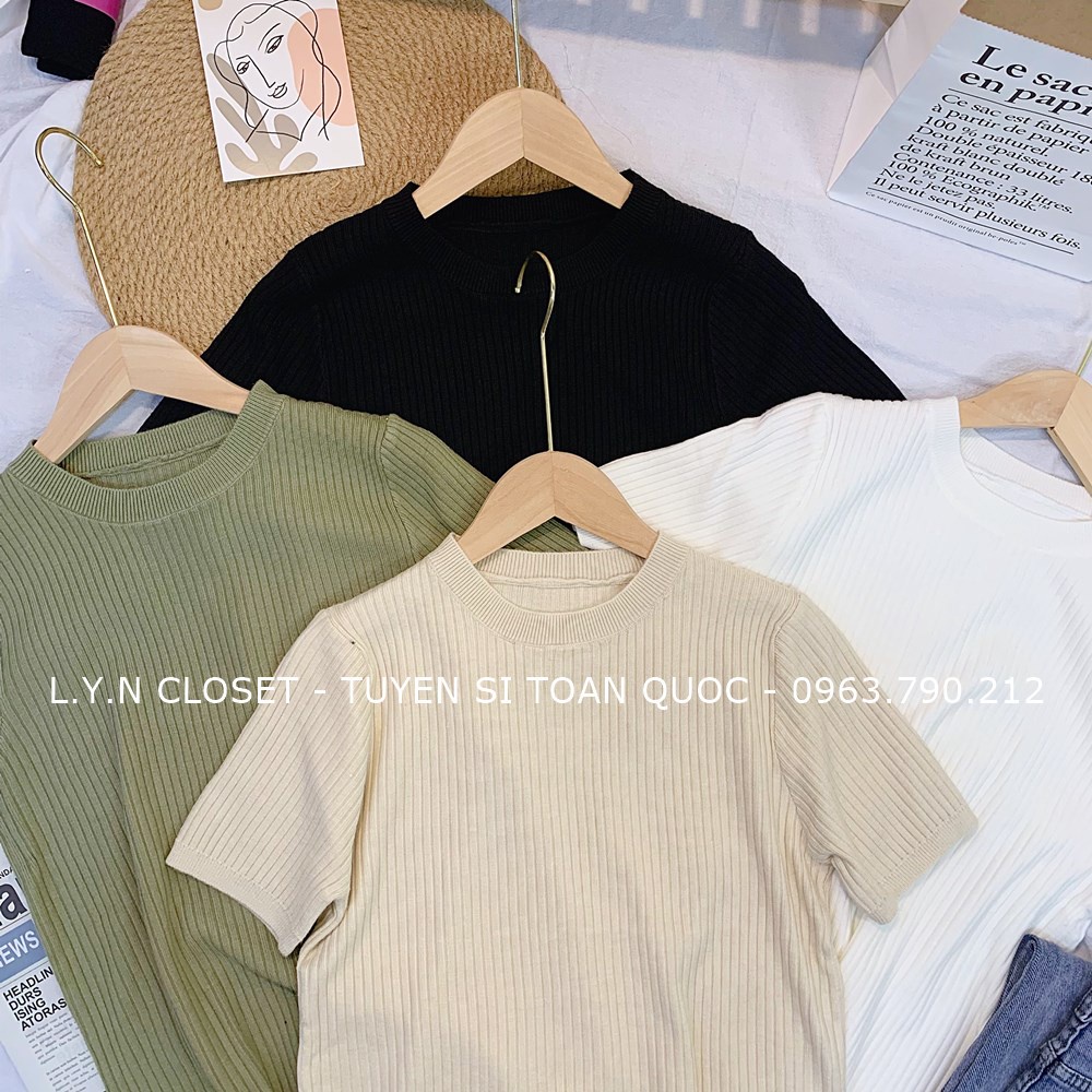Áo len tăm đũa cộc tay cổ tròn co giãn 901 5 màu hàng Quảng Châu Lyn Closet A115L