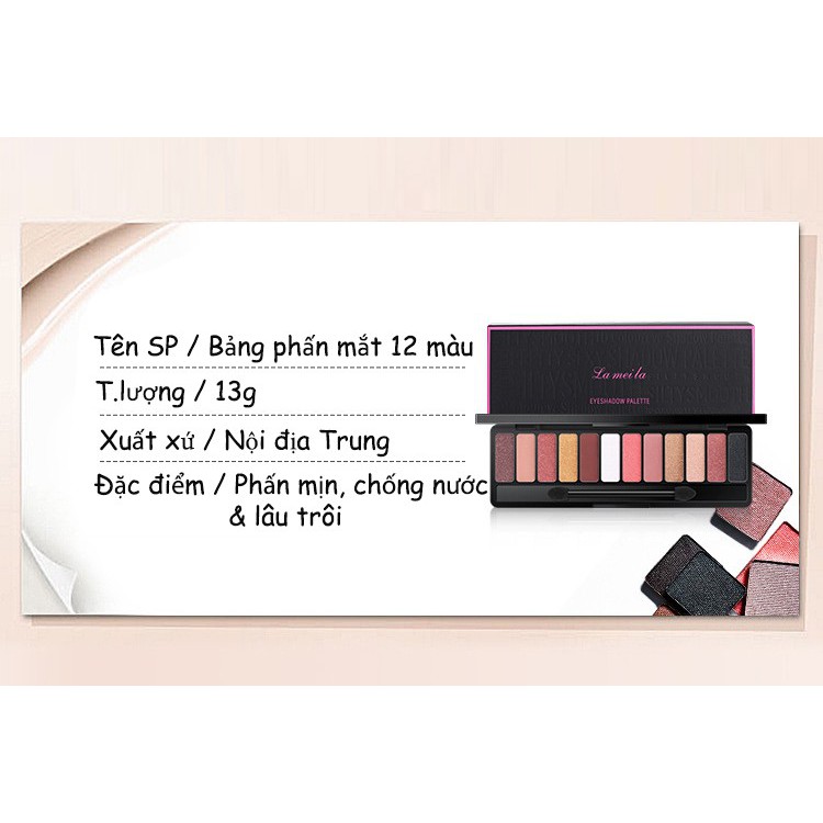 Bảng phấn mắt LAMEILA 12 màu thời thượng phấn mắt nội địa Trung bảng màu mắt 13g GT-PM05