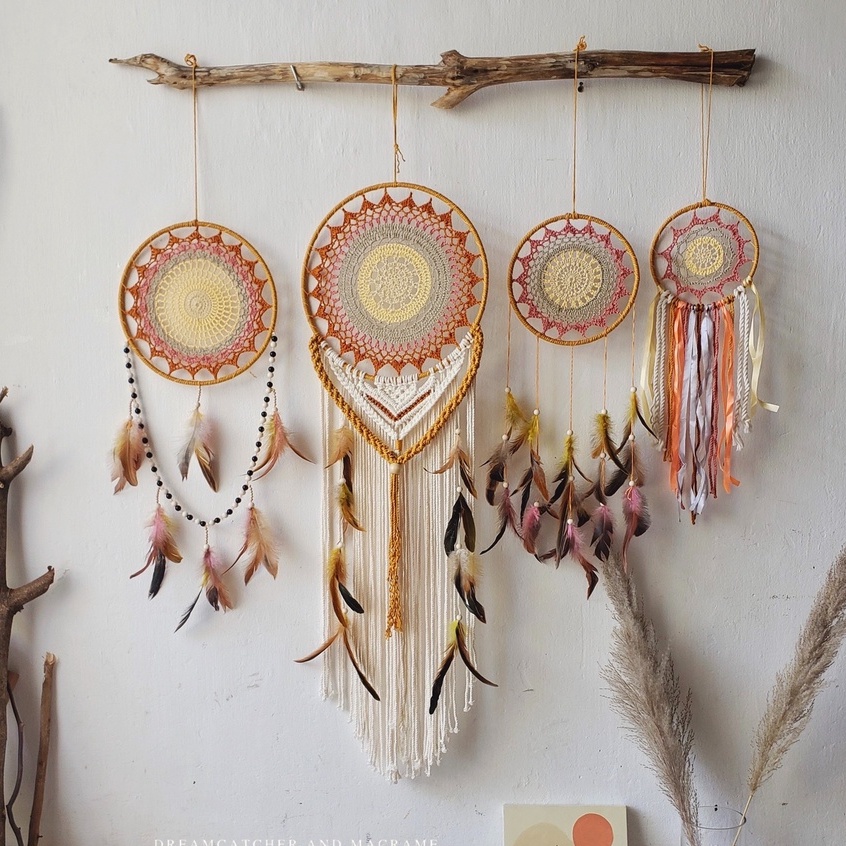 [FOLLOW US GIẢM 30K] Set dreamcatcher trang trí nhà cửa tông màu hồng đất pastel phong cách vintage (có tách lẻ)