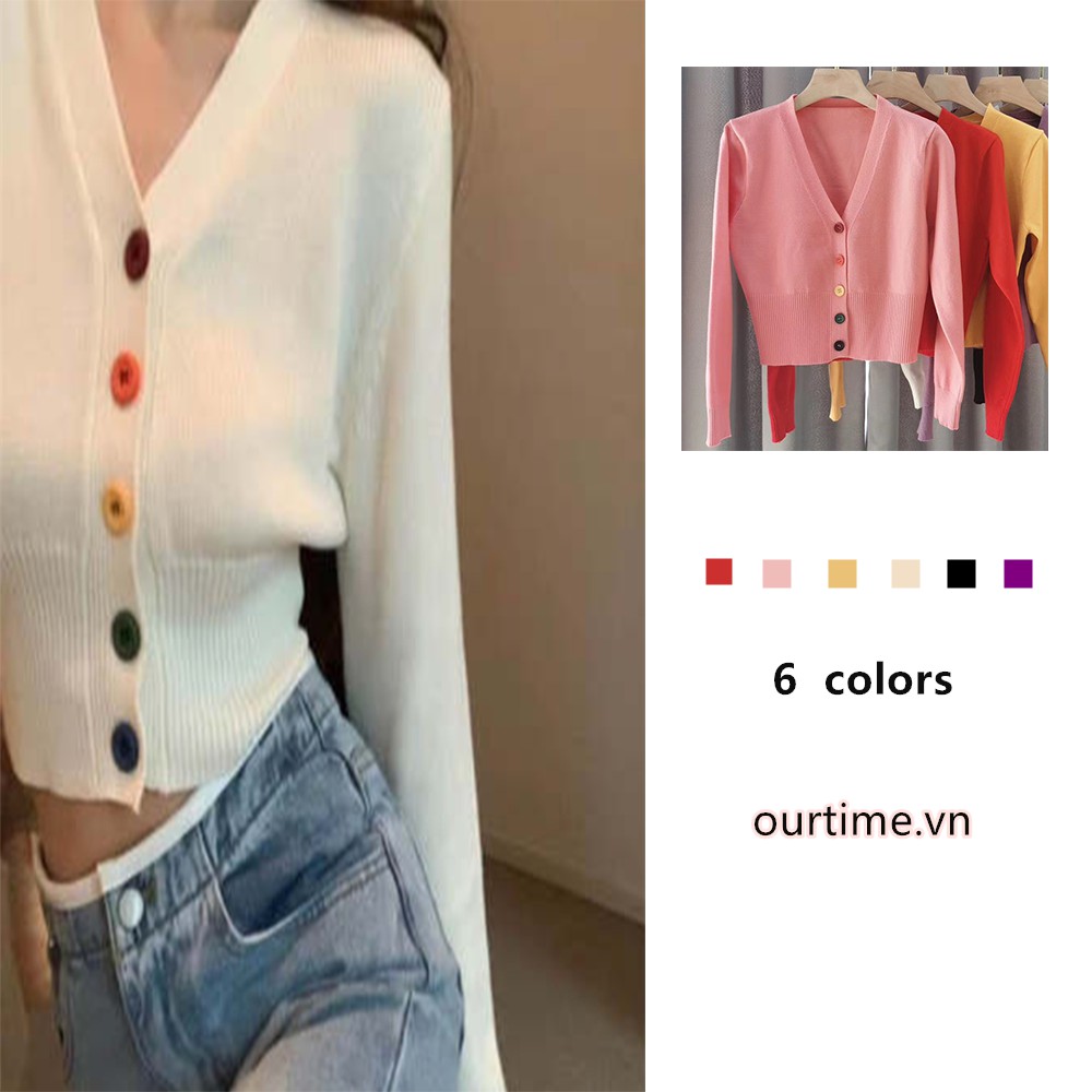 Áo Len Croptop Tay Dài Cổ Chữ V Phong Cách Hàn Quốc Cho Nữ 1772#