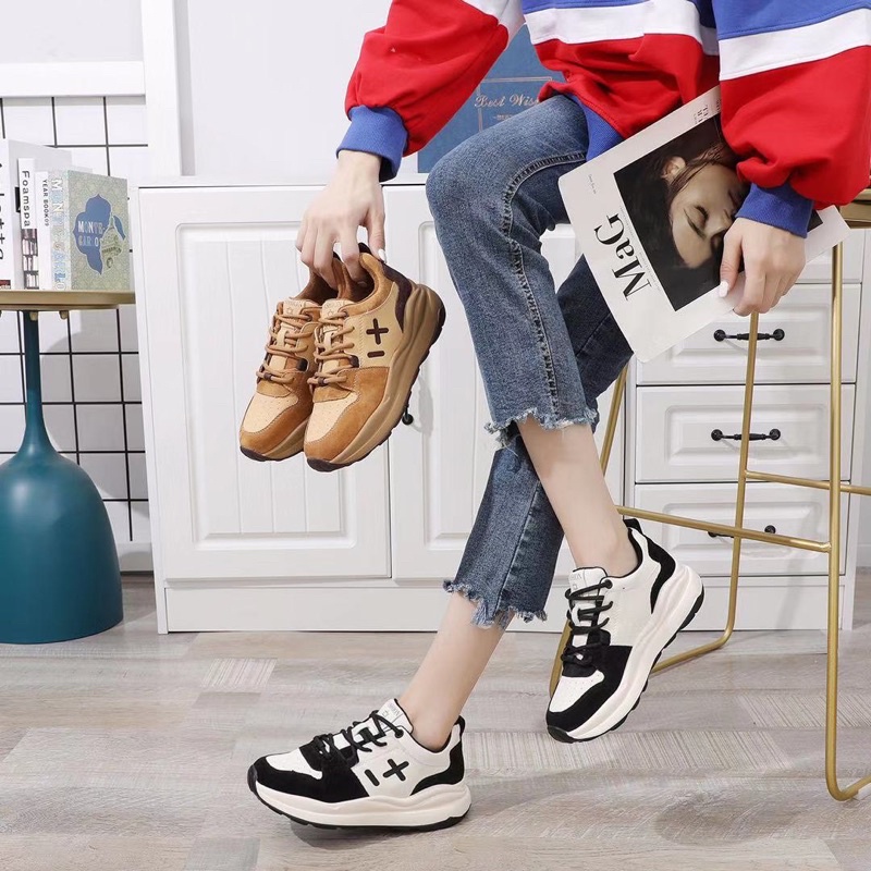 Giày thể thao sneaker độn đế hoạ tiết pha viền fullbox hàng quảng châu cao cấp