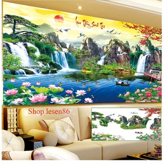 [ SALE] Tranh đính đá lưu thủy sinh tài tuyệt đẹp 120x65cm