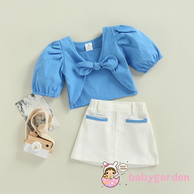 Bộ Áo Thun Tay Ngắn Màu Trơn Phối Chân Váy Chữ A Thời Trang Mùa Hè Dễ Thương Cho Bé Gái 2-7 Tuổi