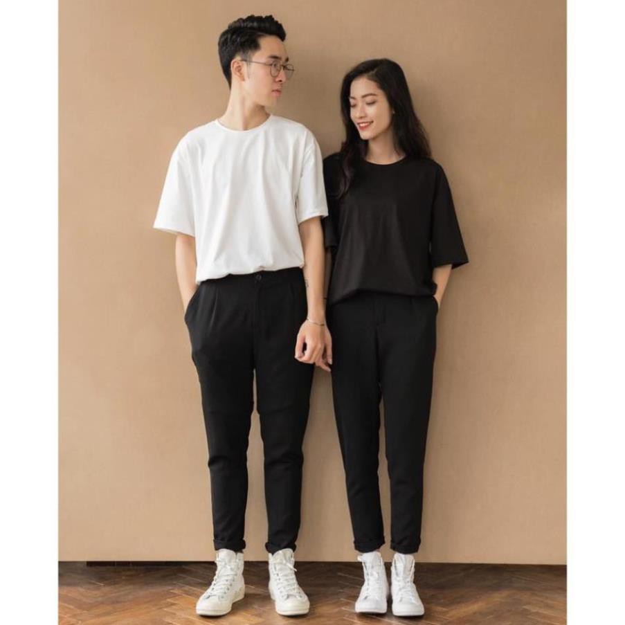 ( HOT ) Áo thun Unisex trơn nam nữ tay lỡ oversize form rộng 2 màu trắng đen