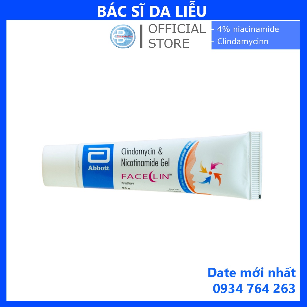 Faceclin gel (20g) chấm mụn 4% niacinamide và clin.damyci, kem giảm sạch mụn của Abbott