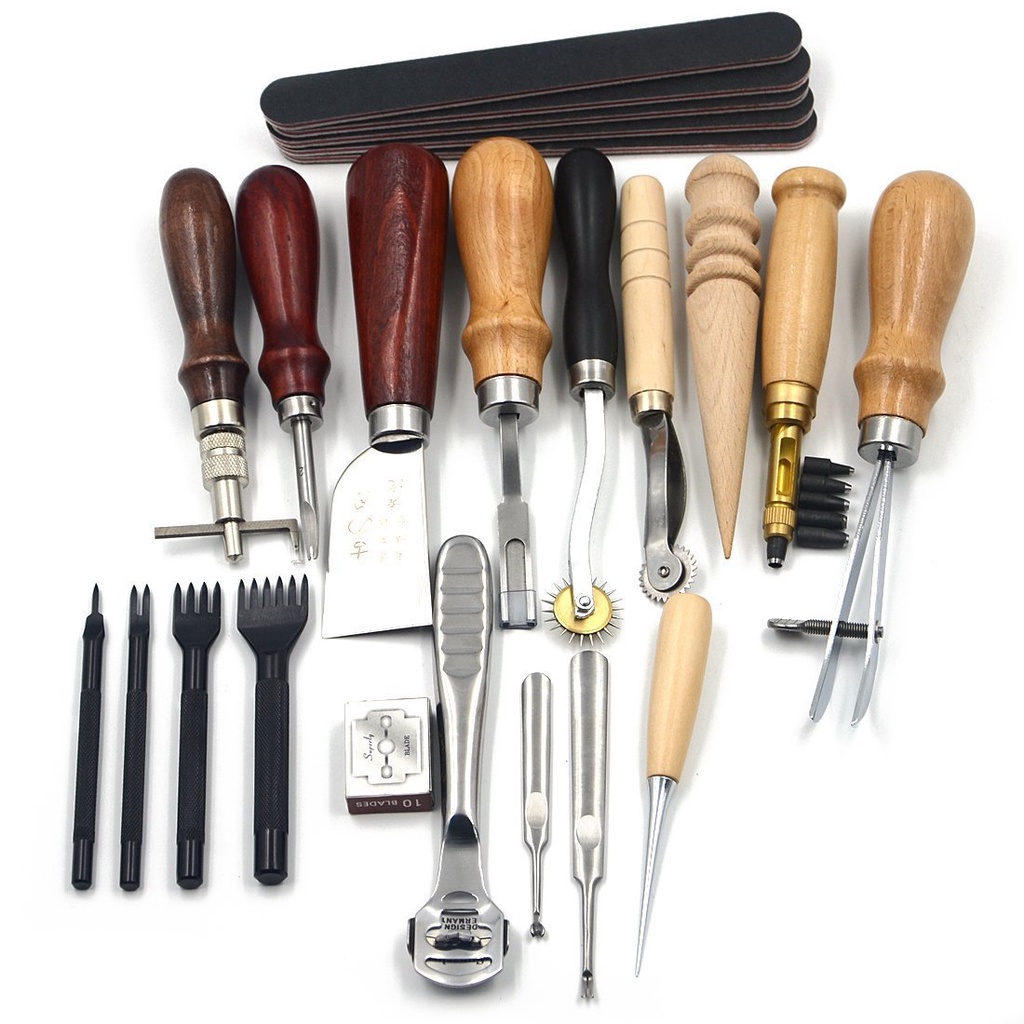 Bộ 18 dụng cụ làm đồ da handmade tiện lợi, bộ đồ nghề giúp tạo ra sản phẩm handmade từ da