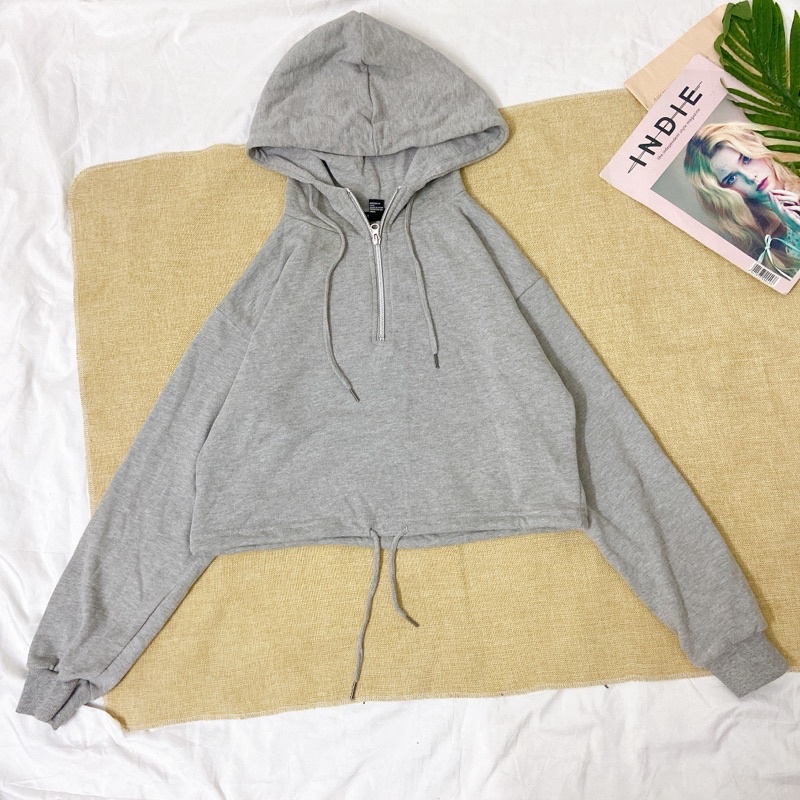 Áo hoodie dáng croptop khoá kéo Forever 21 hàng xuất dư