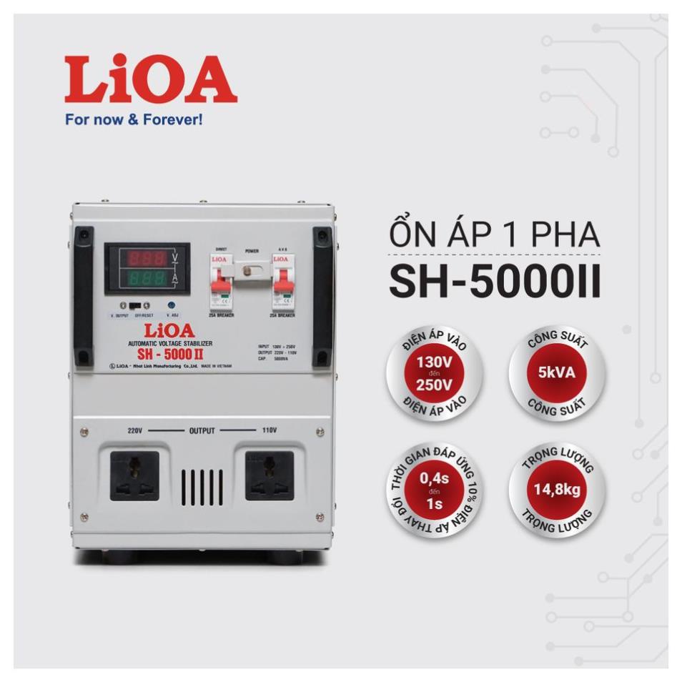 Ổn áp Lioa 5kva, 1 pha, dải điện 150v, SH-5000II