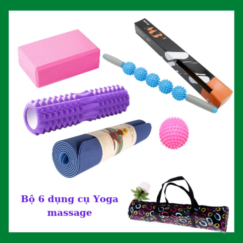 Bộ dụng cụ Yoga Massage Foarm Roller: con lăn,gậy lăn tay,bóng massage,gạch yoga,thảm yoga TPE, túi đựng