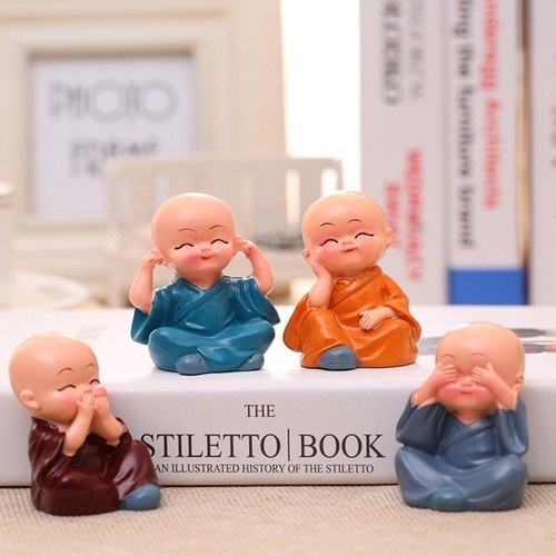 Bộ 4 Tượng Ông Sư - Chú Tiểu Hòa Thượng Tứ Không - Phật Phong Thủy Mini 4 Tư Thế