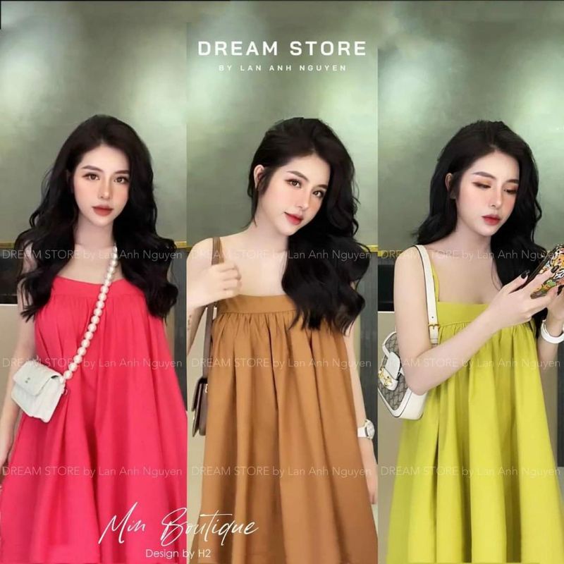 Đầm Nữ Xòe 2 Dây Vải Đũi Lụa Dáng Form Dài, Váy bầu mặc thoải