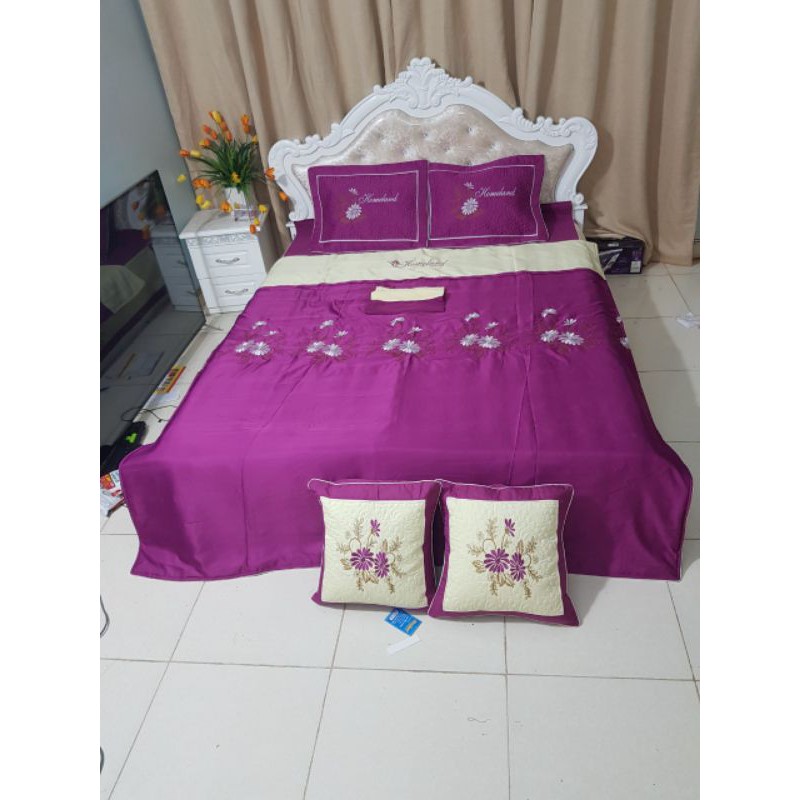 Bộ chăn ga gối cotton satin 7 món mẫu thêu siêu đẹp - TH04