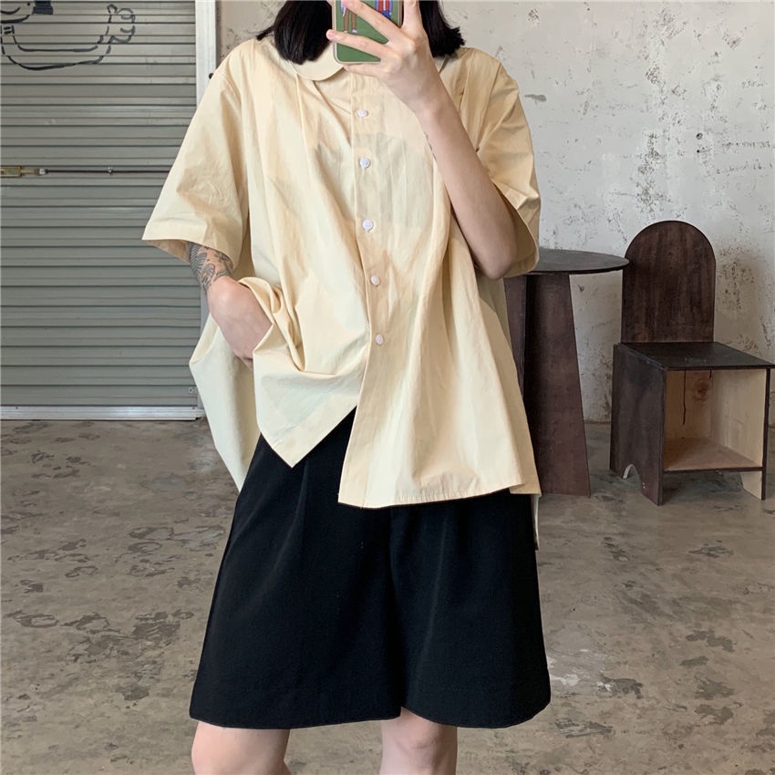Áo Thun Tay Ngắn Cổ Búp Bê Form Rộng Theo Phong Cách Hàn Quốc Kiểu Mới