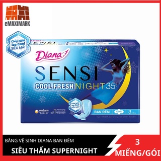 Băng vệ sinh Diana Ban đêm Siêu thấm Supernight cánh 35cm 3 miếng/gói