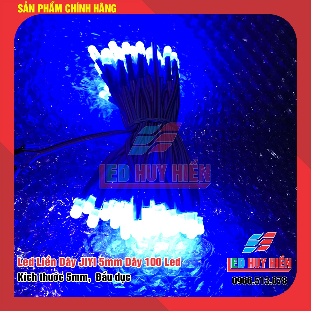 Led liền dây JIYI 100 bóng màu xanh dương, Led 5mm dây đồng chất lượng