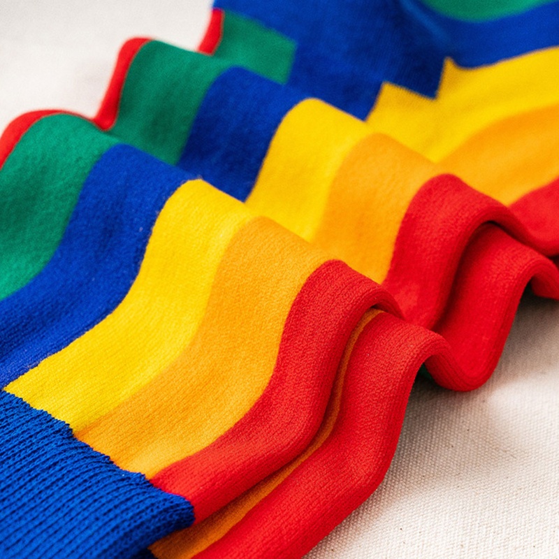 Xiangbao Tất Ống Dài Kẻ Sọc Cầu Vồng Phong Cách Hip Hop Cho Nữ