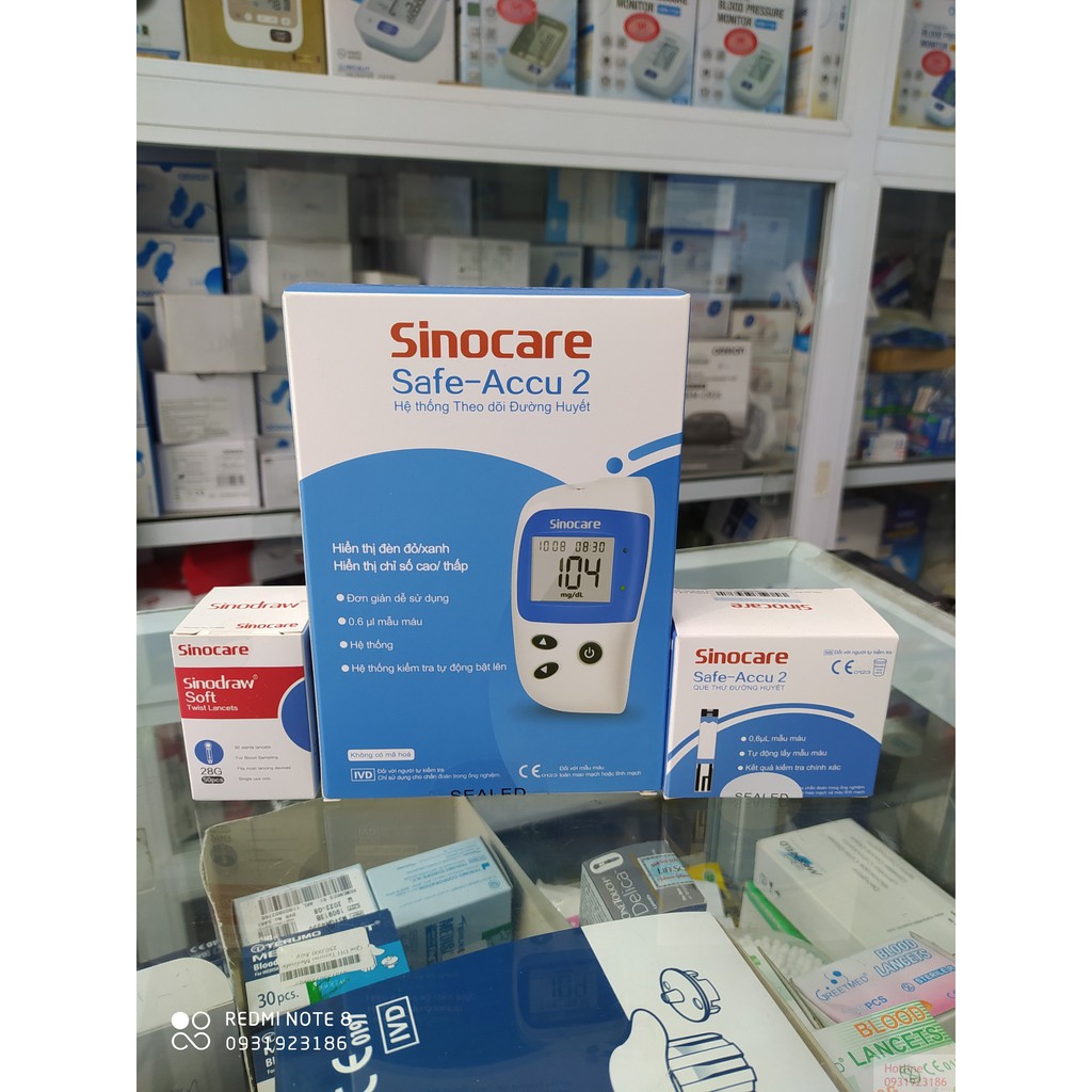 Máy đo đường huyết Sinocare Safe-Accu 2 tặng kèm 50 test thử + 50 kim chích máu