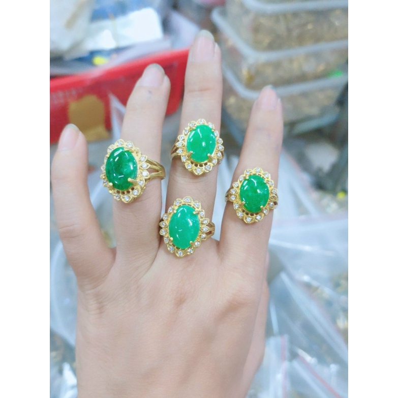 Nhẫn Nữ Mạ V.à.n.g Đính Đá Màu Xanh Lá Mẫu 24.270822