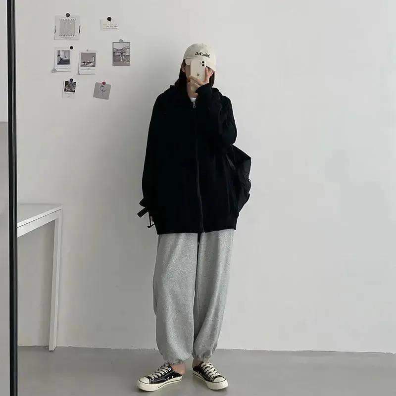 Áo Khoác Hoodie Dáng Rộng Phối Khóa Kéo Thời Trang Xuân Thu Mới 2021