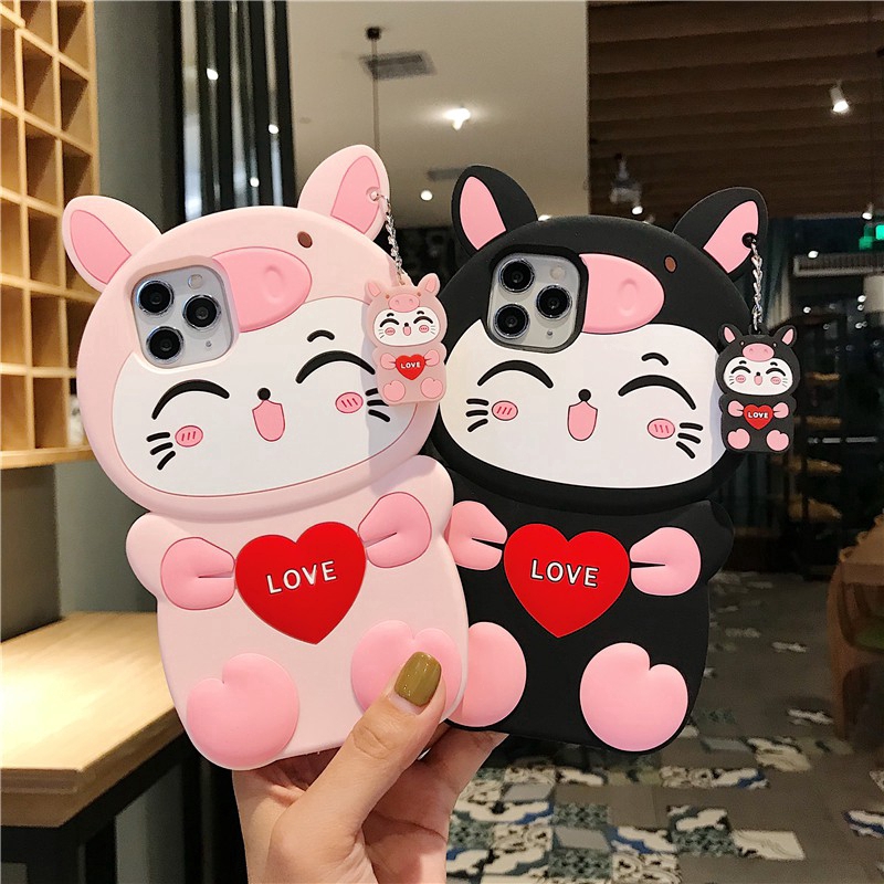 Ốp Điện Thoại Silicone Mềm Hình Heo / Mèo 3D Cho iPhone 14 Pro Max 13 Pro Max 12 Pro Max SE 2020 6 6s 7 8 Plus Xs Max XR 11 Pro Max