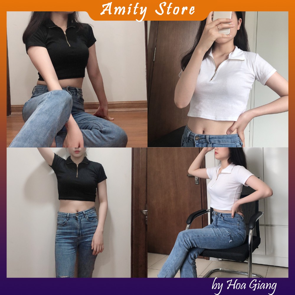 [Áo croptop nữ] Áo thun nữ croptop dáng ôm, croptop nữ có khóa cổ gợi cảm (Ảnh video thật) A02 AmityStore | BigBuy360 - bigbuy360.vn