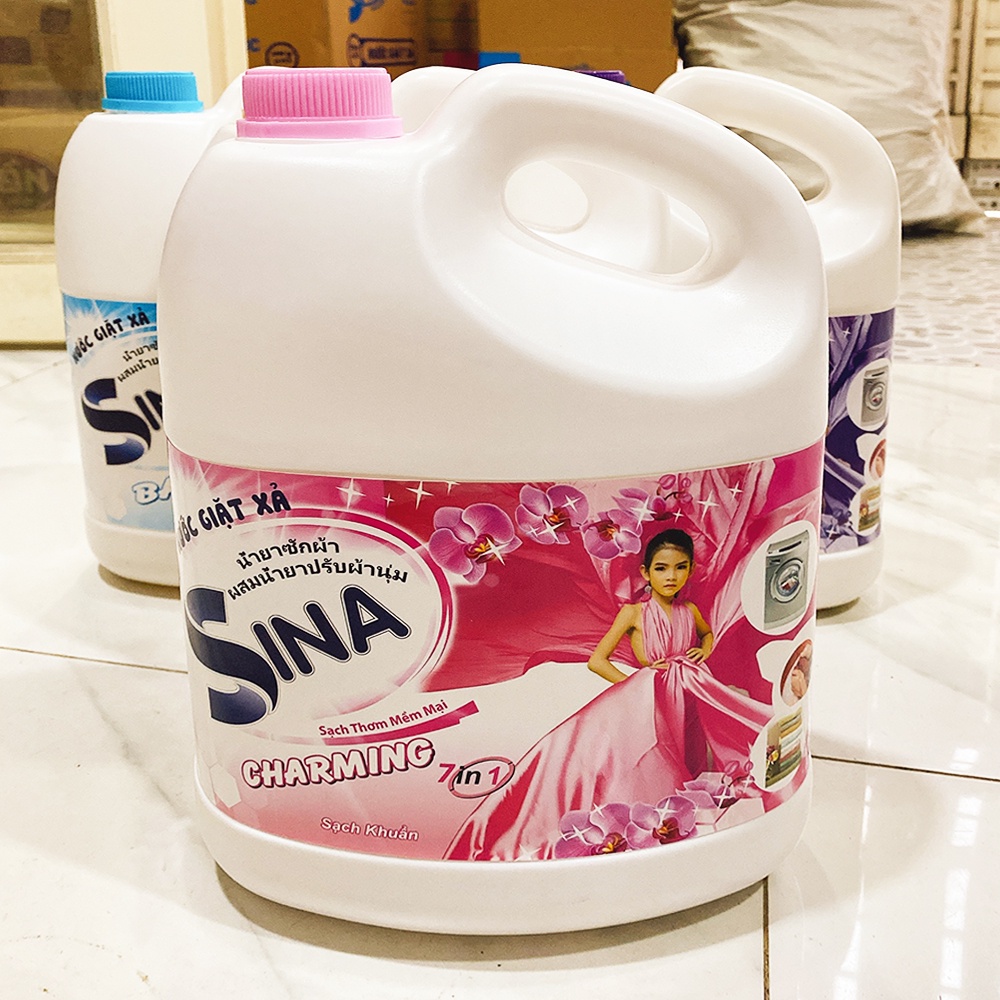 [ BÌNH TO - GIẶT THƠM, MỀM VẢI ] CAN 3000ml nước giặt xả làm mềm vải 7in1 Sina công nghệ Thái Lan (Date: 36 tháng)