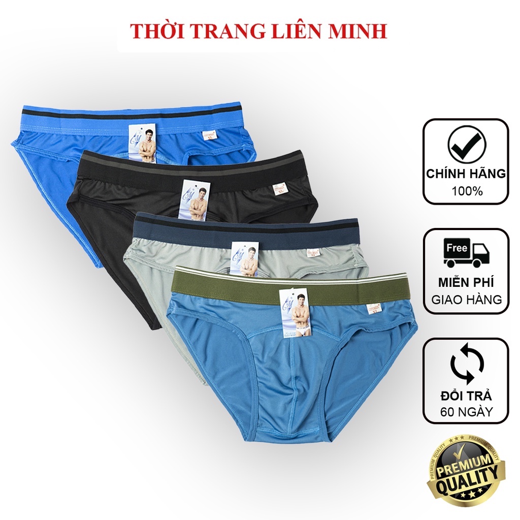 Combo 4 Quần Lót Nam Lưng Sọc Vải Thun Lạnh 4 Chiều Cao Cấp Mềm Mịn Thấm Hút Tốt Sịp Tam GIác