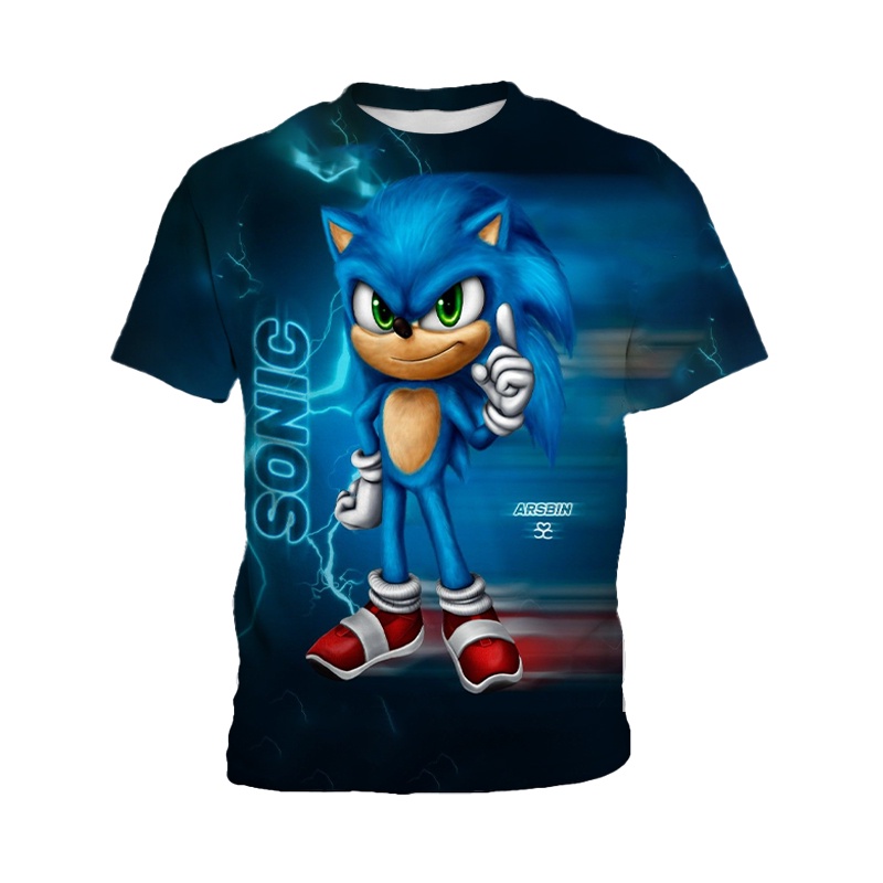 Áo Thun Ngắn Tay In Hình Sonic Thời Trang Dành Cho Bé Trai 3-13 Tuổi