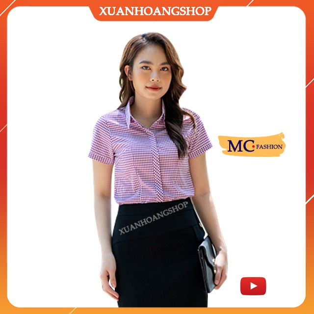 Áo Sơ Mi Nữ Công Sở Cộc Ngắn Tay Mc Fashion , Kẻ Sọc Caro Đẹp, 6 Màu ( Xanh Than A652, Xanh Biển, Tím, Hồng, Đỏ, Be )